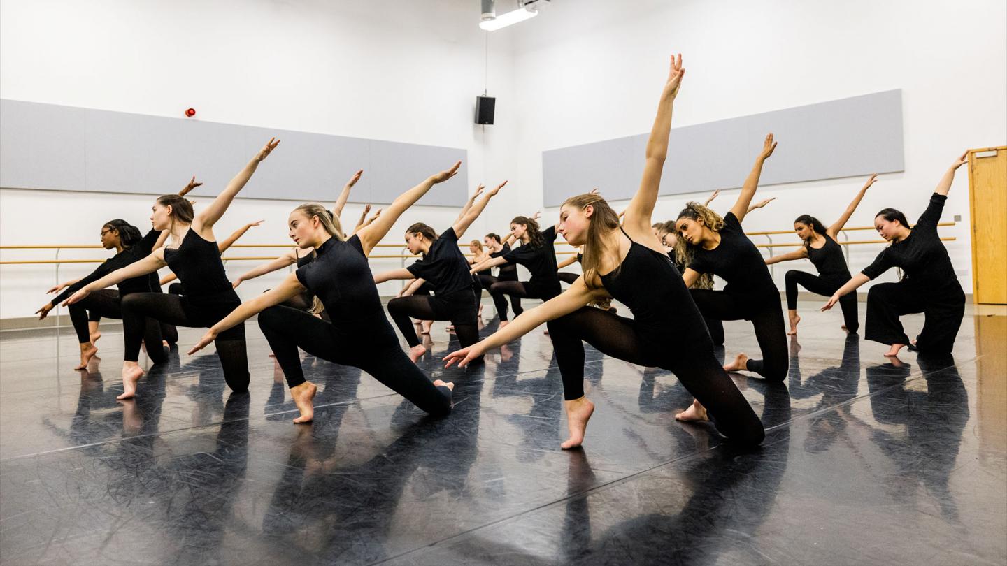 Photograph of students in synch rehearsing in a studio