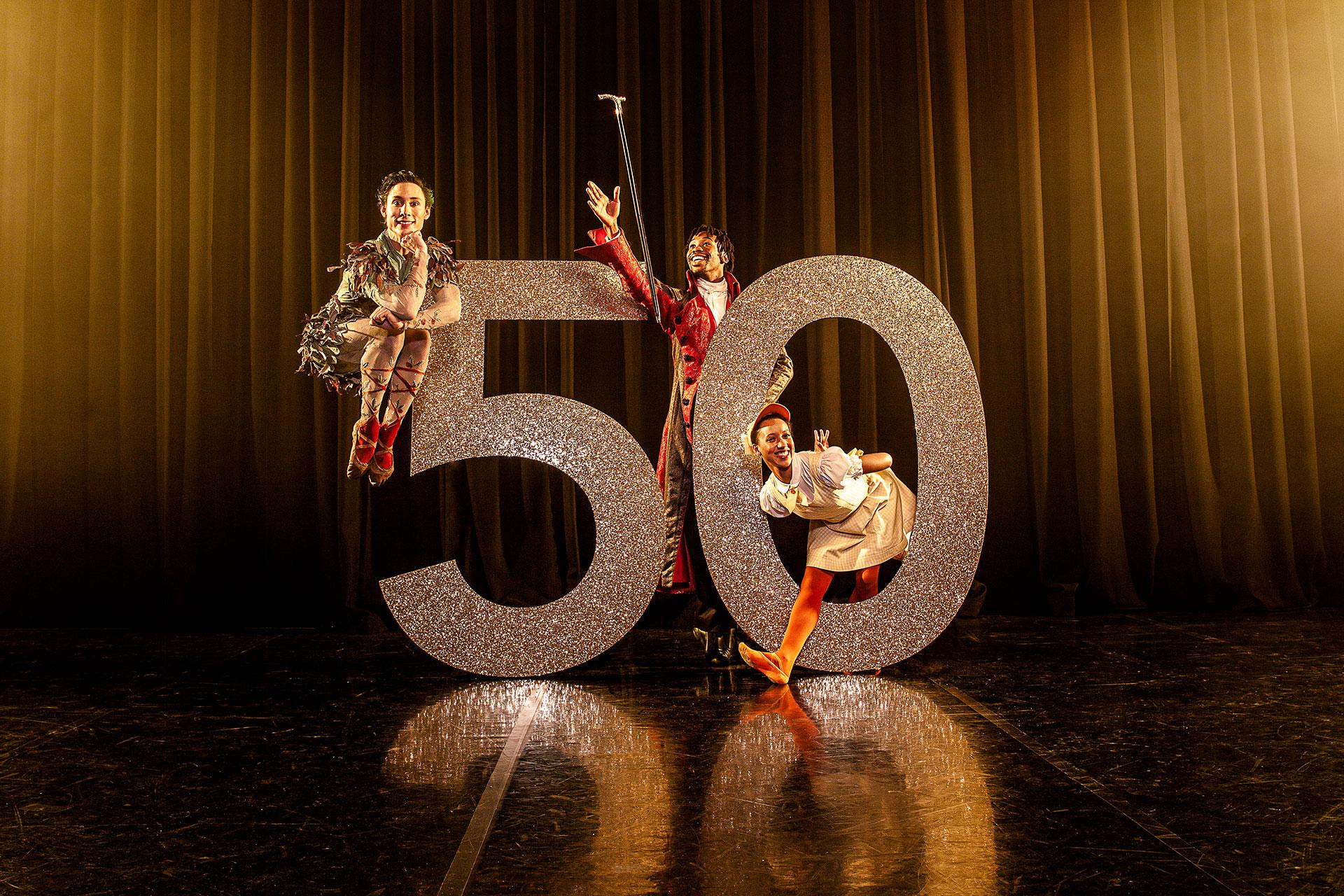 Kevin Poeung, Mlindi Kulashe and Ommaira Kanga Perez posing in costume for Northern Ballet's 50th Anniversary. Photo Guy Farrow