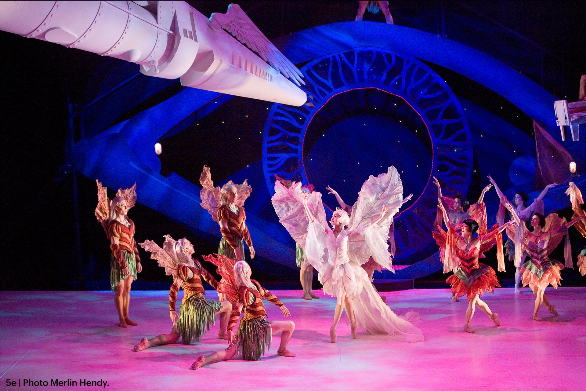 A group of dancer on stage in fairy costumes