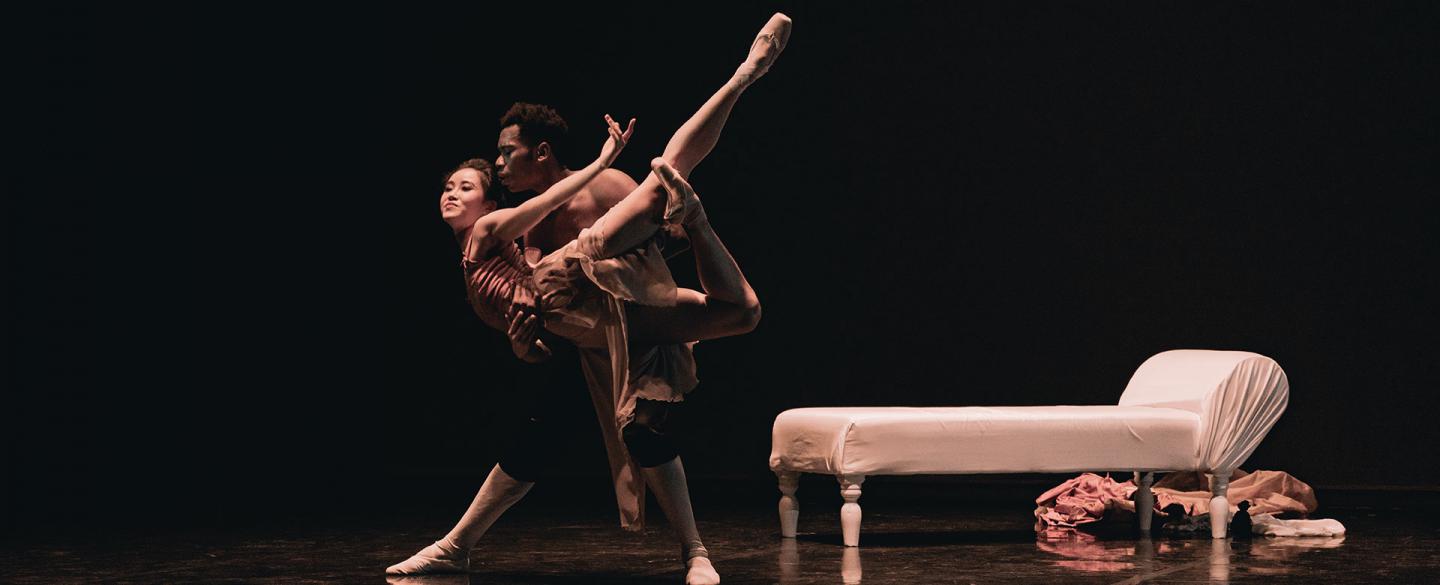 Mlindi Kulashe as Valmont and Kyungka Kwak as Courtesan Emilie in Dangerous Liaisons. Photo Riku Ito