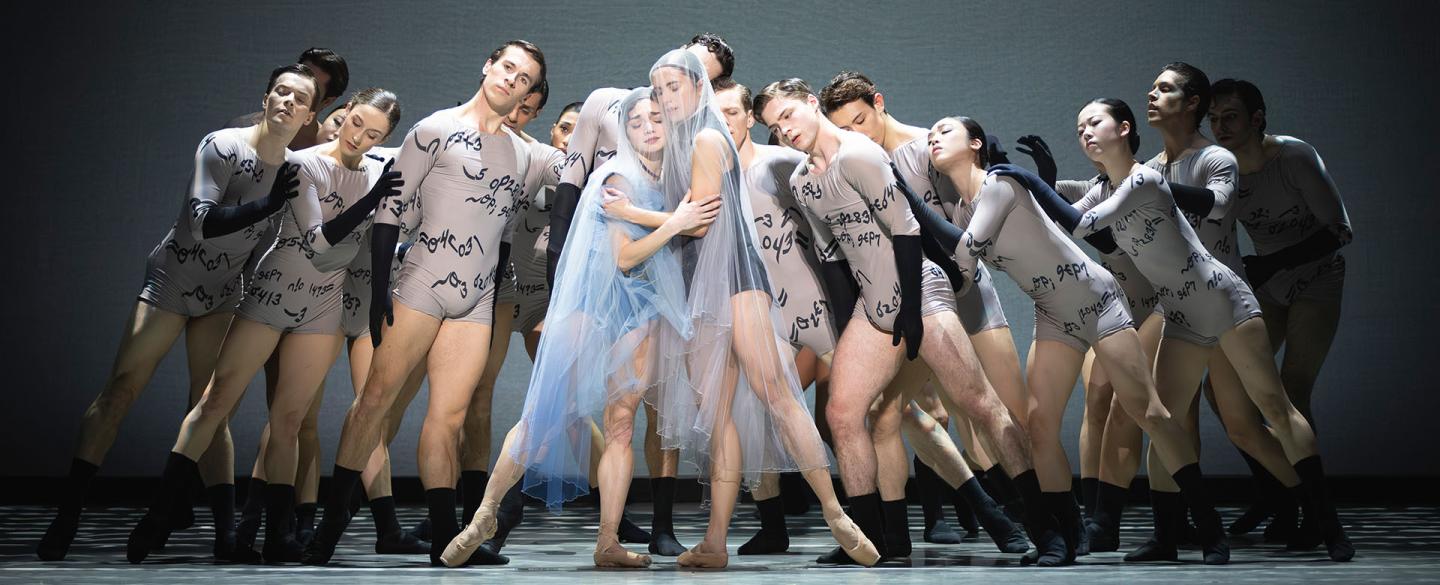 Wearing veils, the two women are dressed to marry each other surrounded by people representing Anne Lister's words