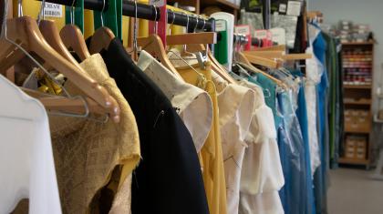 A mixed selection of costumes from Merlin on the rack, some unfinished